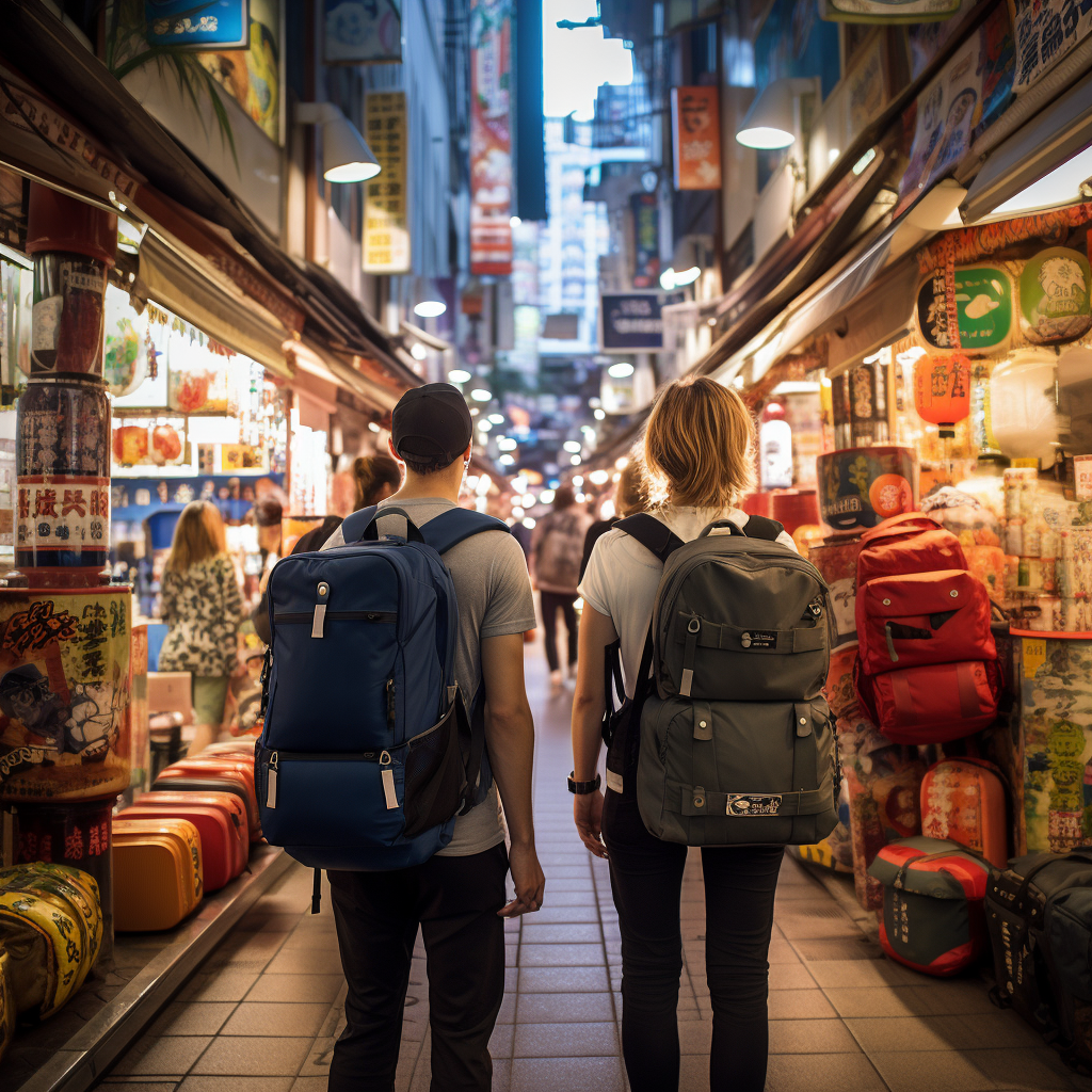 Two people walking down a street.