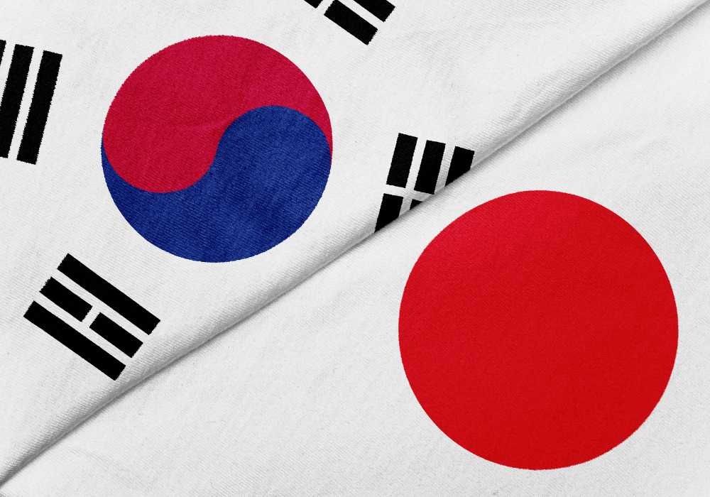 Two flags of japan and south korea.