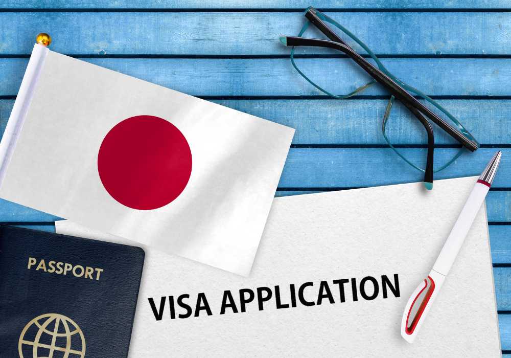 Visa application with japanese flag and passport.