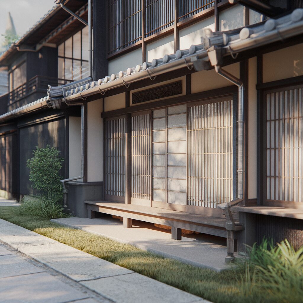 A traditional Japanese house in the Kurashiki Bikan Historical Quarter, with intricate wooden details and natural lighting, from an iPhone 15 Pro shot.