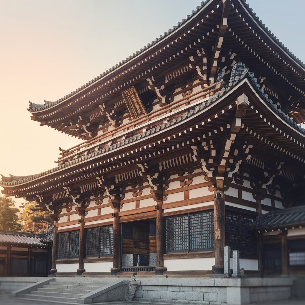 Create a photograph of Nara : Explore Todai-ji Temple — showcase the majestic temple structure as the hero, with its intricate wooden architecture highlighted. Warm natural daylight filters through, illuminating the temple's facade. Capture the scene in a wide-angle iPhone 15 Pro shot, focusing on the temple's towering presence and the serene ambiance of its surroundings.