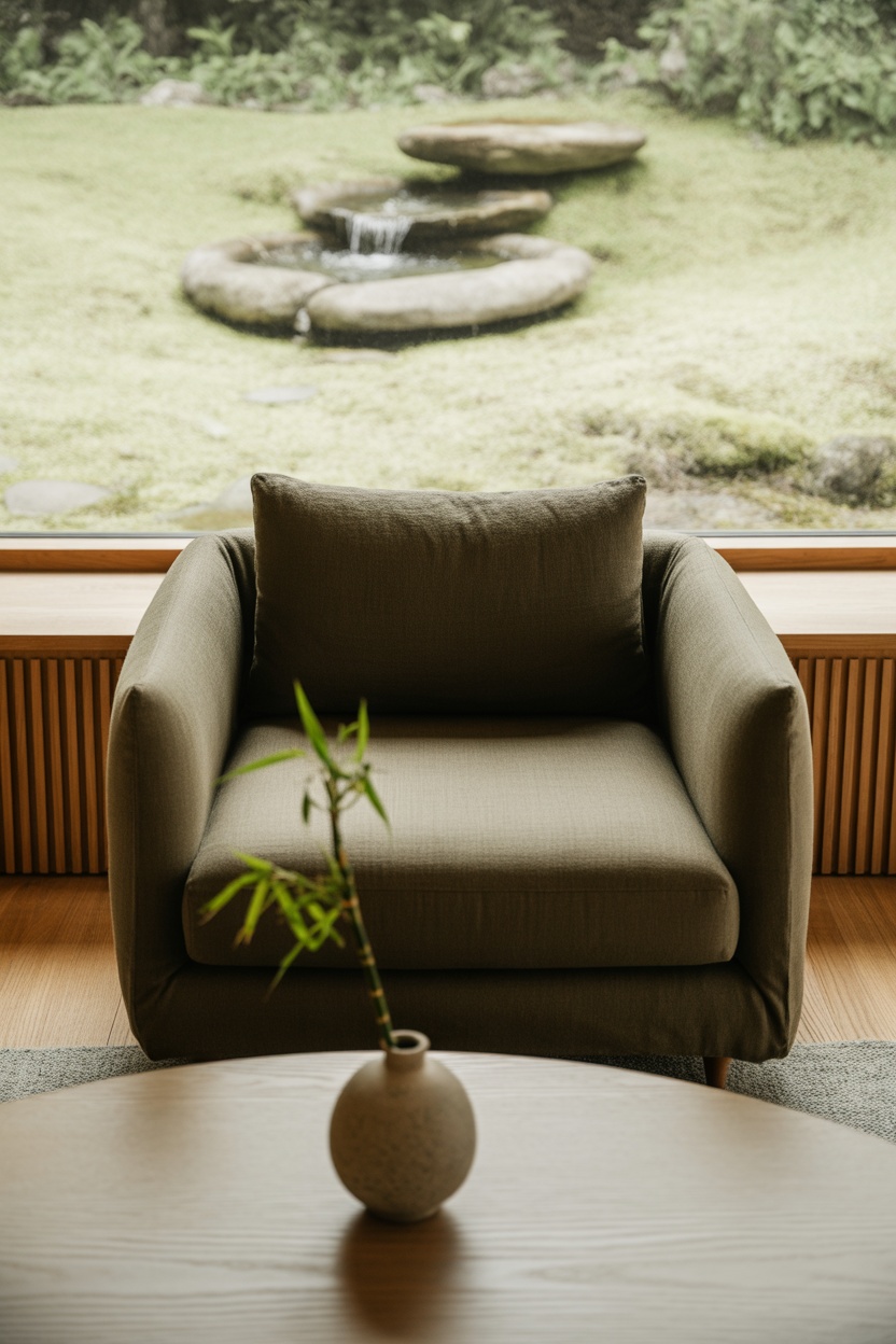 A chair in front of a window.